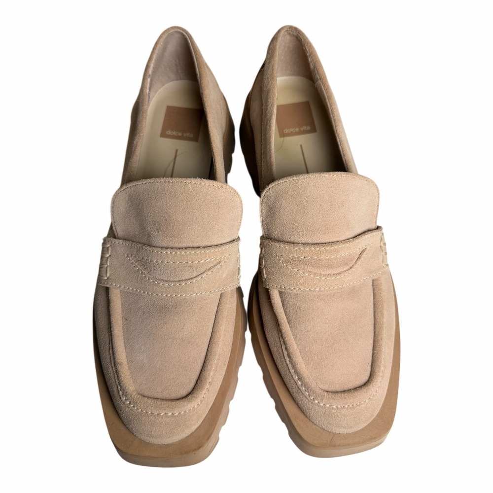 Dolce Vita Tan Suede Platform Penny Loafers Lug Sole Size 8.5